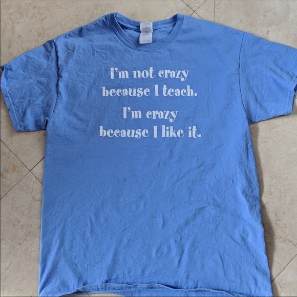 Callie Lives Tops - Miz Crazy Teacher Powder Blue Graphic T-shirt L